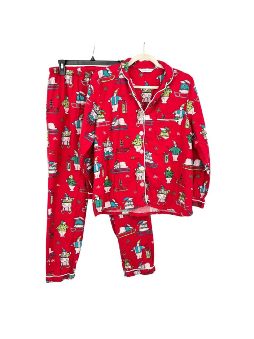 The Company Store Red Cotton Pajama Set Polar Bear Holiday Print Size Small